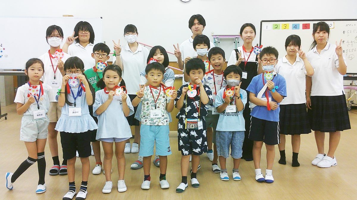 下有知小学校放課後ふれあいクラブ‘26,8,22（土）第４回活動　「関有知高校生徒の皆さんと交流しよう」
